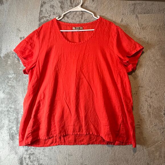 FLAX 100% Linen Boxy Tee Red Minimalist Oversized Lagenlook Top Size Large - Picture 1 of 6